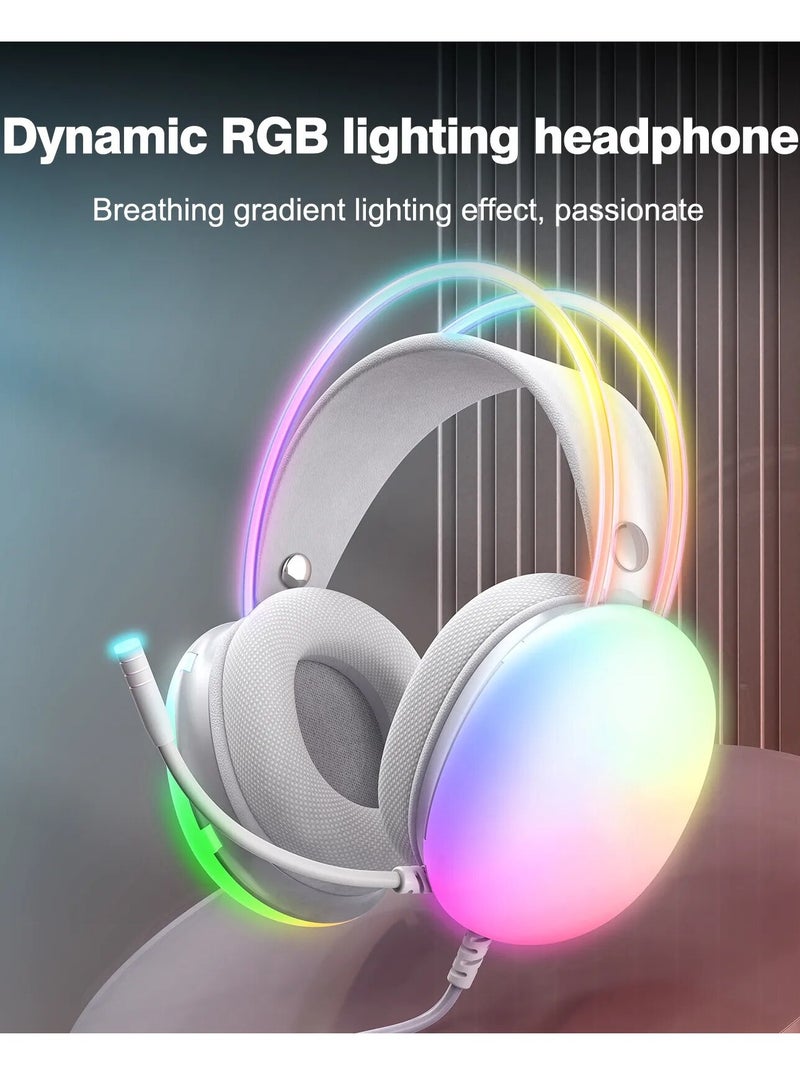 سماعة ألعاب سلكية بميكروفون قوس قزح RGB لأجهزة PS4/PS5/MAC/XBOX/الكمبيوتر المحمول، سماعات رأس صوت خفيفة الوزن 3.5 مم فوق الأذن، صوت محيطي ستيريو، عصابة رأس قابلة للتعديل تلقائيًا - Image 5